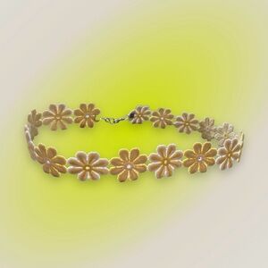 Handmade Yellow & White Floral Adjustable Repurposed Choker Necklace